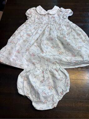 Vintage Edgehill Collection White Floral Dress & Bloomers with Pink and Blue